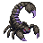 FOXFIRE enemy sprite, the Rock Scorpid: a dark armoured scorpion with raised segmented tail and forward pincers
