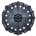 FOXFIRE ODEC hull sprite — a circular saucer with radial armour plating and a central core, the only hull without a dash